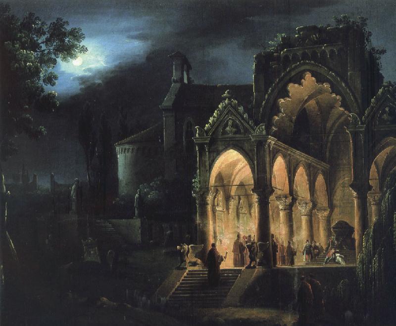 unknow artist mort de romeo et juliette dans un paysage eclaire par la lune